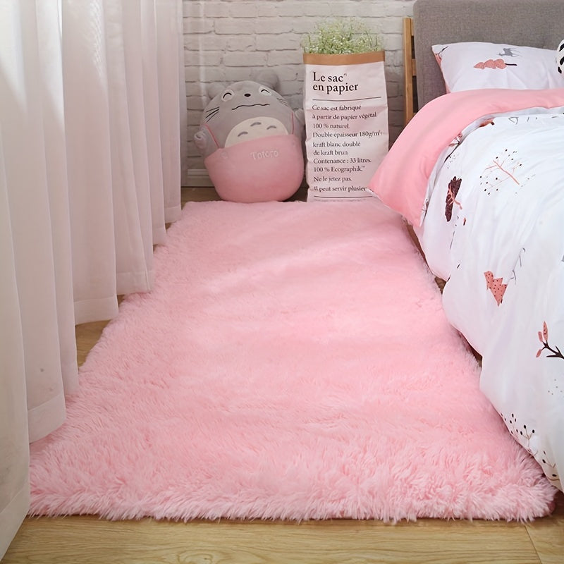 1pc Alfombra Esponjosa Rosa Claro de Lujo - Suave, Alfombra de Poliéster Peluche con Base Antideslizante, Lavable a Máquina para Elegancia de Dormitorio y Sala de Estar, Alfombras para Dormitorio