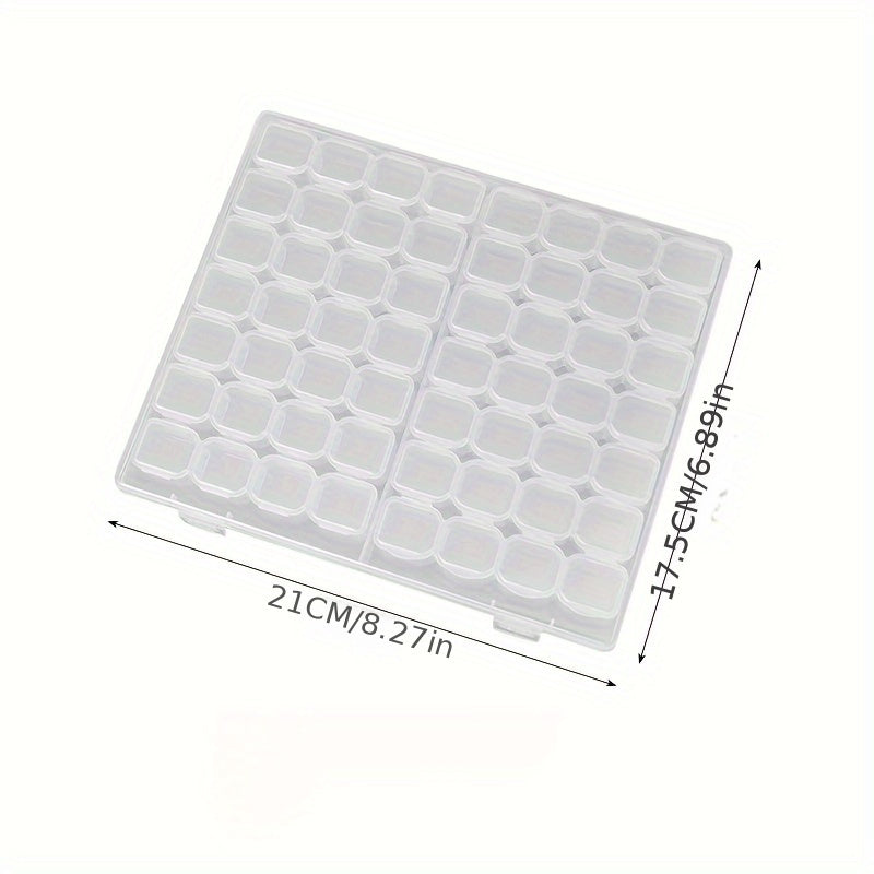 Caja organizadora de joyas de plástico transparente de 56 rejillas con tapas a presión para almacenamiento de cuentas, aretes y accesorios de manualidades.