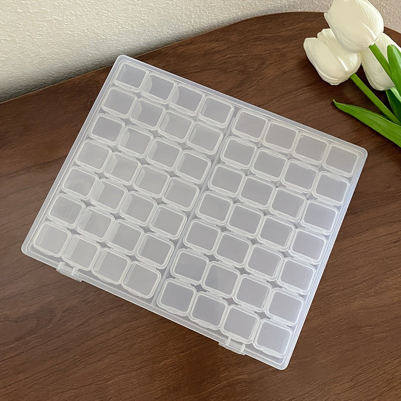 Caja organizadora de joyas de plástico transparente de 56 rejillas con tapas a presión para almacenamiento de cuentas, aretes y accesorios de manualidades.