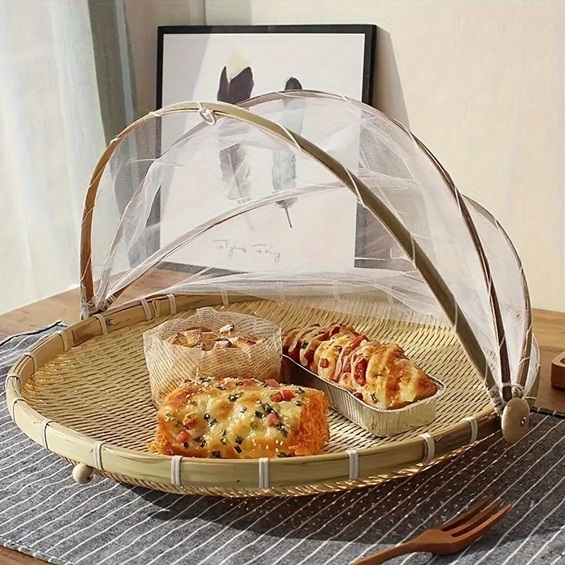 Juego de tapas para alimentos de bambú hecho a mano: Plegable, resistente a plagas, adecuado para frutas, verduras y almacenamiento de pan - Perfecto para la cocina y los comedores al aire libre
