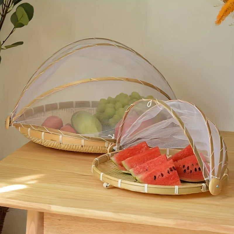 Juego de tapas para alimentos de bambú hecho a mano: Plegable, resistente a plagas, adecuado para frutas, verduras y almacenamiento de pan - Perfecto para la cocina y los comedores al aire libre
