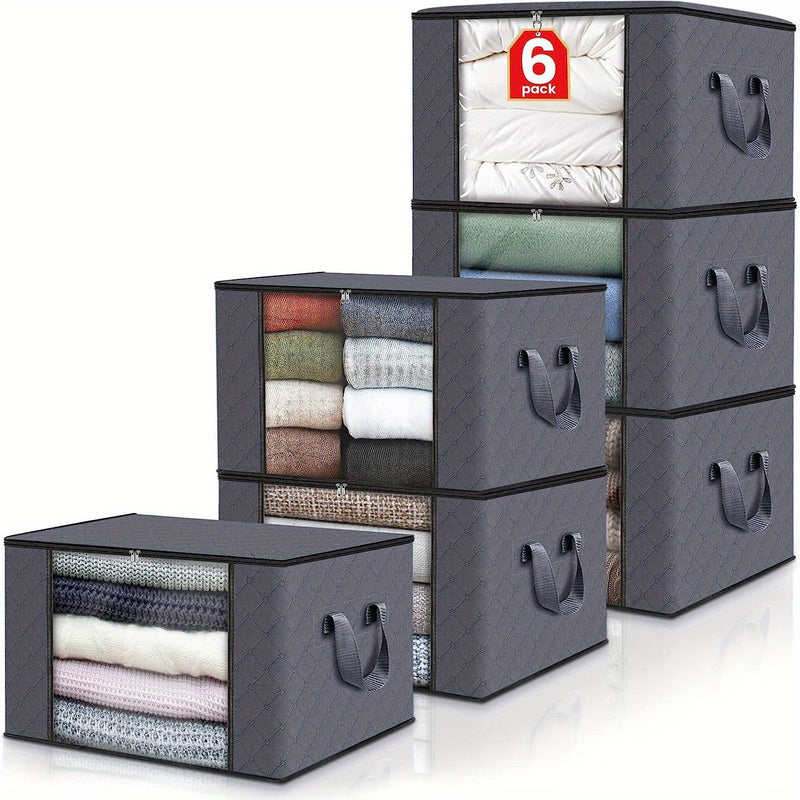 3 cajas de almacenamiento de tela plegable grandes con ventana transparente y asas de transporte - Ideales para ropa, mantas, toallas - Perfectas para dormitorio, armario, residencia universitaria, spa, camping y organización de viajes