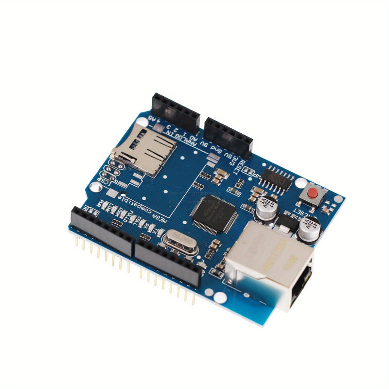 Placa de Expansión de Red Ethernet con Ranura para Tarjeta SD - Compatible con las Placas de Desarrollo Mega y Uno, Ideal para Proyectos de Red en Arduino W5100