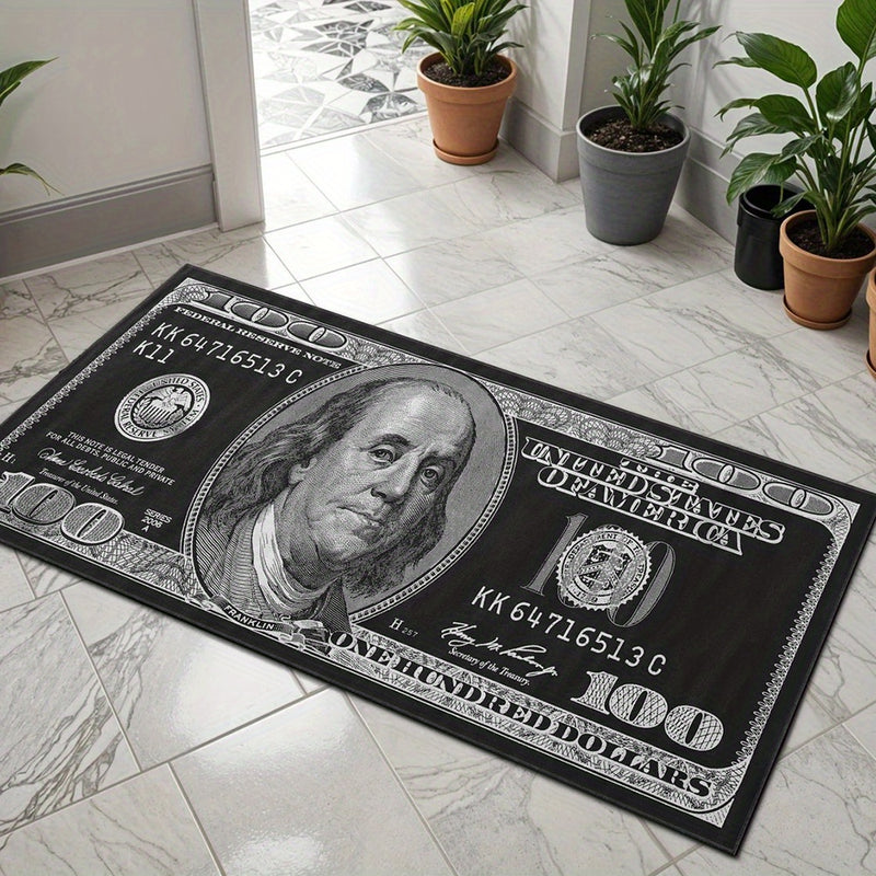 1 pieza de alfombra con patrón de dólares, alfombra larga para cabecera, alfombra para pasillo de entrada, alfombra suave negra, decoración creativa