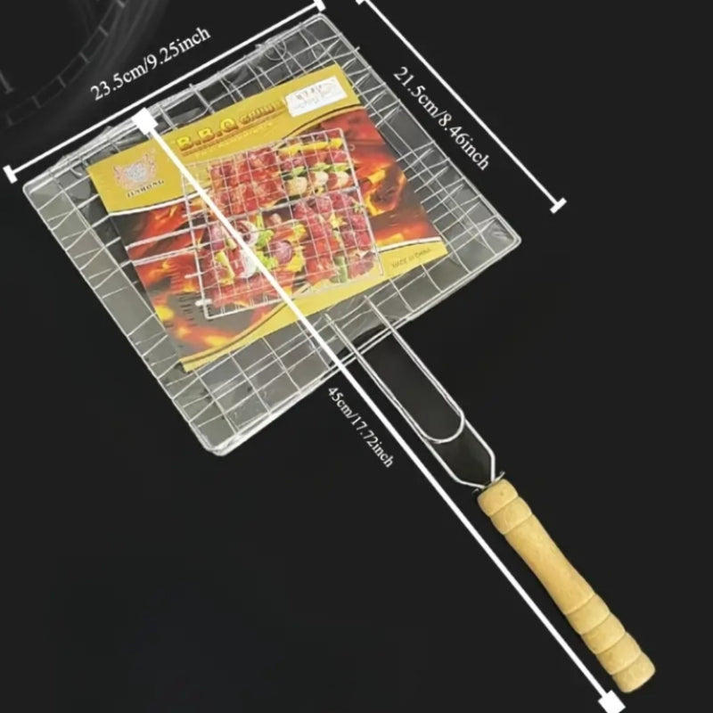1pc Cesta para Parrilla BBQ de Alta Resistencia con Mango Ergonómico - Volteador Metálico Antioxidante para Carne, Filetes y Verduras - Ideal para Camping, Picnics y Cocina al Aire Libre, Accesorios para Parrillas, Herramienta Duradera para Asar