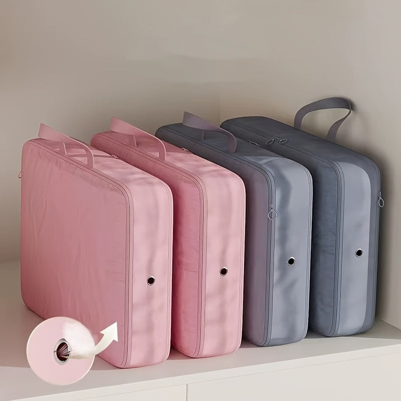 2 Piezas de Bolsas de Compresión Ahorradoras de Espacio con Cierre Seguro y Diseño Expandible - Tela Oxford Resistente para Ropa, Mantas, Viajes y Mudanzas - Organizador Multiusos (Rosa Pastel/Blanco, Gris/), Almacenamiento Bajo la Cama, Forma Compacta,