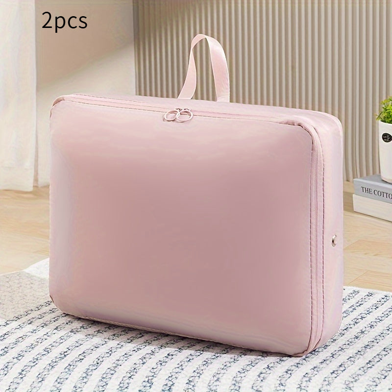 2 Piezas de Bolsas de Compresión Ahorradoras de Espacio con Cierre Seguro y Diseño Expandible - Tela Oxford Resistente para Ropa, Mantas, Viajes y Mudanzas - Organizador Multiusos (Rosa Pastel/Blanco, Gris/), Almacenamiento Bajo la Cama, Forma Compacta,