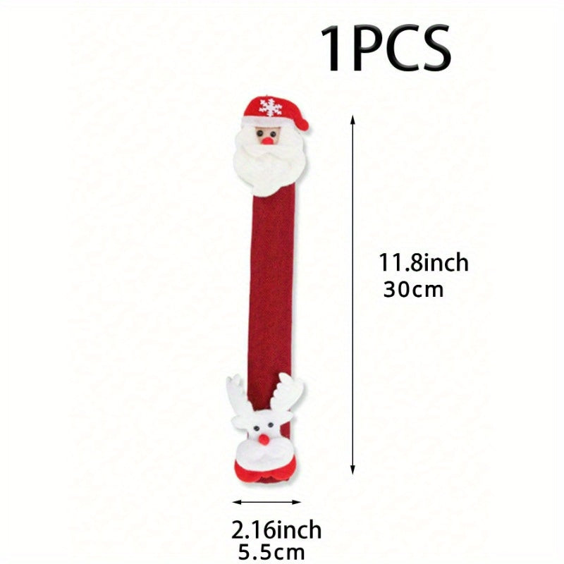 Cubiertas festivas para manijas de horno y refrigerador de Navidad - Poliéster, sin batería, perfectas para la decoración navideña del hogar