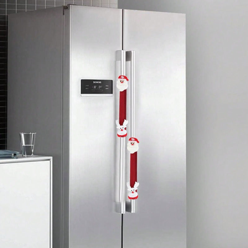Cubiertas festivas para manijas de horno y refrigerador de Navidad - Poliéster, sin batería, perfectas para la decoración navideña del hogar