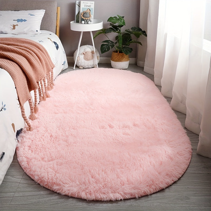 Alfombra Ovalada de Piel Sintética Azul Claro Lujosa - Ultra Suave, Antideslizante de Poliéster para Dormitorio, Sala de Estar y Decoración de Hotel | Lavable a Mano, Alfombra Multifuncional de Peluche