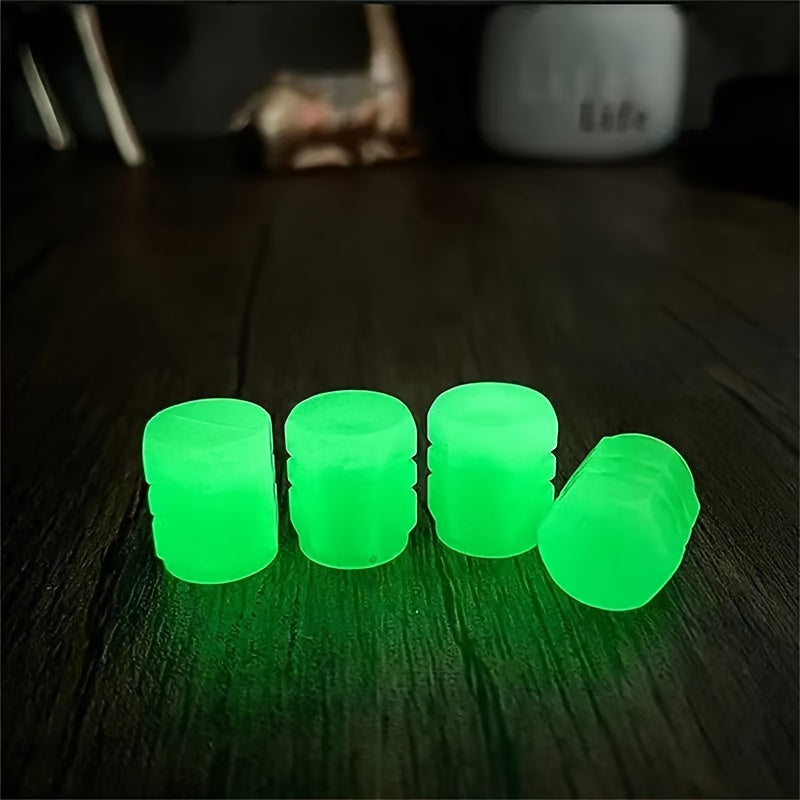 Juego de 4 Tapas de Válvula de Neumático que Brillan en la Oscuridad para Coches, Bicicletas y Motos - Forma Hexagonal, ABS Duradero, Ajuste