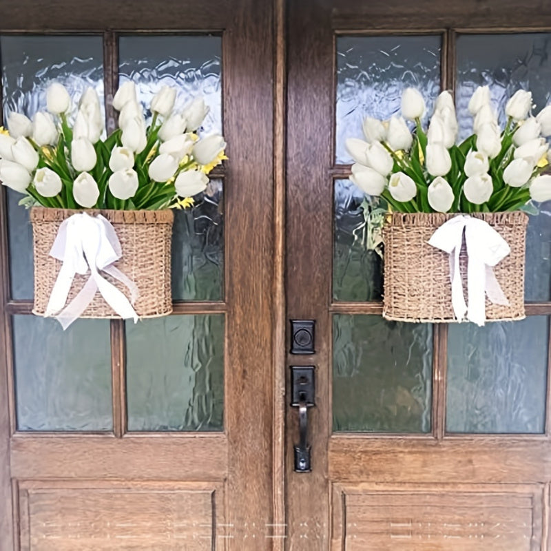 40pcs Flores de Tulipán Artificiales, Ramo de Tulipán Falso Blanco, Flores de Plástico con Tacto Realista para Hogar, Oficina, Boda, Compromiso, Decoración de Primavera, Día de San Patricio, Decoración de Pascua