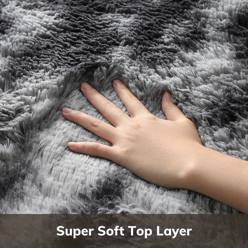 Alfombra de peluche de lujo, súper suave y gruesa, en gris elegante con detalles en negro, ideal para decoración de dormitorio y sala, fácil cuidado en poliéster, alfombras para sala tamaño grande