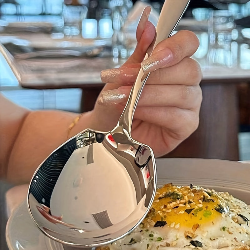 Cuchara grande de acero inoxidable resistente con mango ergonómico grueso para cocina, comedor y restaurante - Cuchara sopera duradera para servir y cocinar