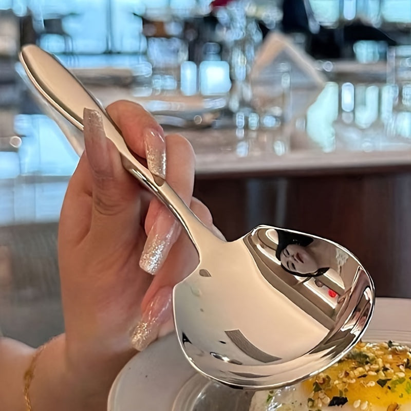 Cuchara grande de acero inoxidable resistente con mango ergonómico grueso para cocina, comedor y restaurante - Cuchara sopera duradera para servir y cocinar