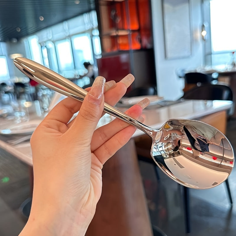 Cuchara grande de acero inoxidable resistente con mango ergonómico grueso para cocina, comedor y restaurante - Cuchara sopera duradera para servir y cocinar