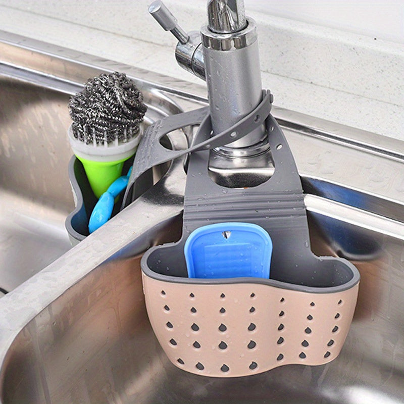Cesta colgante de fregadero de doble capa y rejilla de drenaje - Plástico resistente, diseño que ahorra espacio con múltiples compartimentos para platos, tazas, utensilios - Organizador de fregadero de cocina, rejilla de drenaje sobre el fregadero