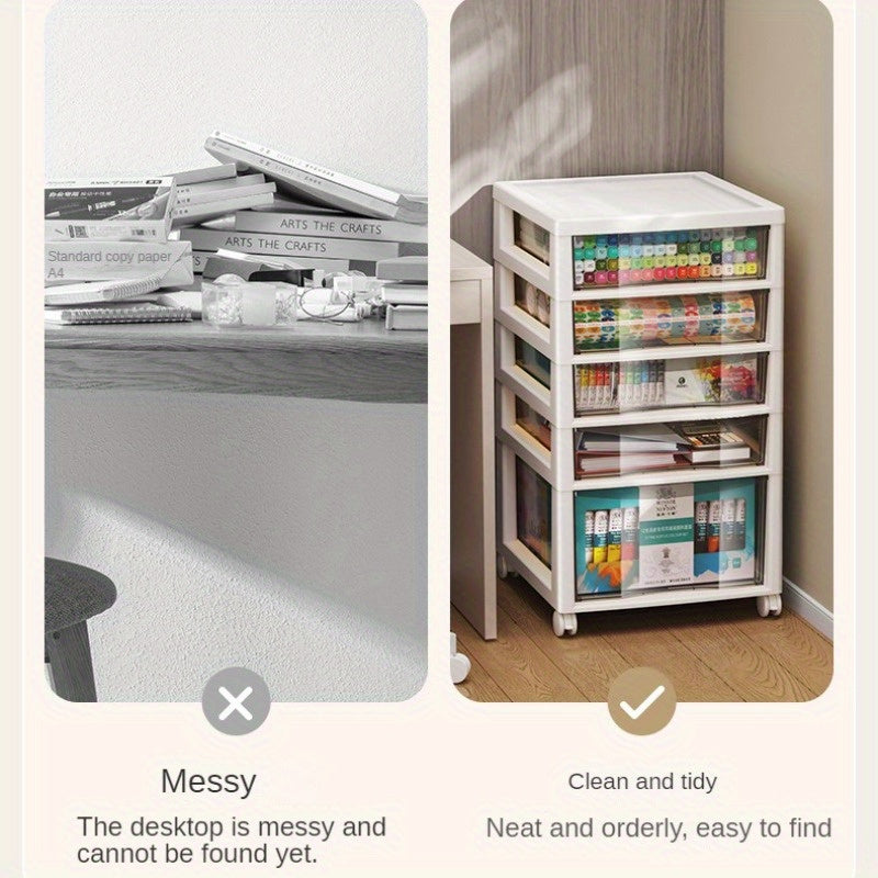 Gabinete versátil para escritorio con cajones extraíbles, organizador plástico impermeable para oficina, dormitorio o residencia estudiantil, ideal para snacks y artículos varios, gabinete pequeño para escritorio