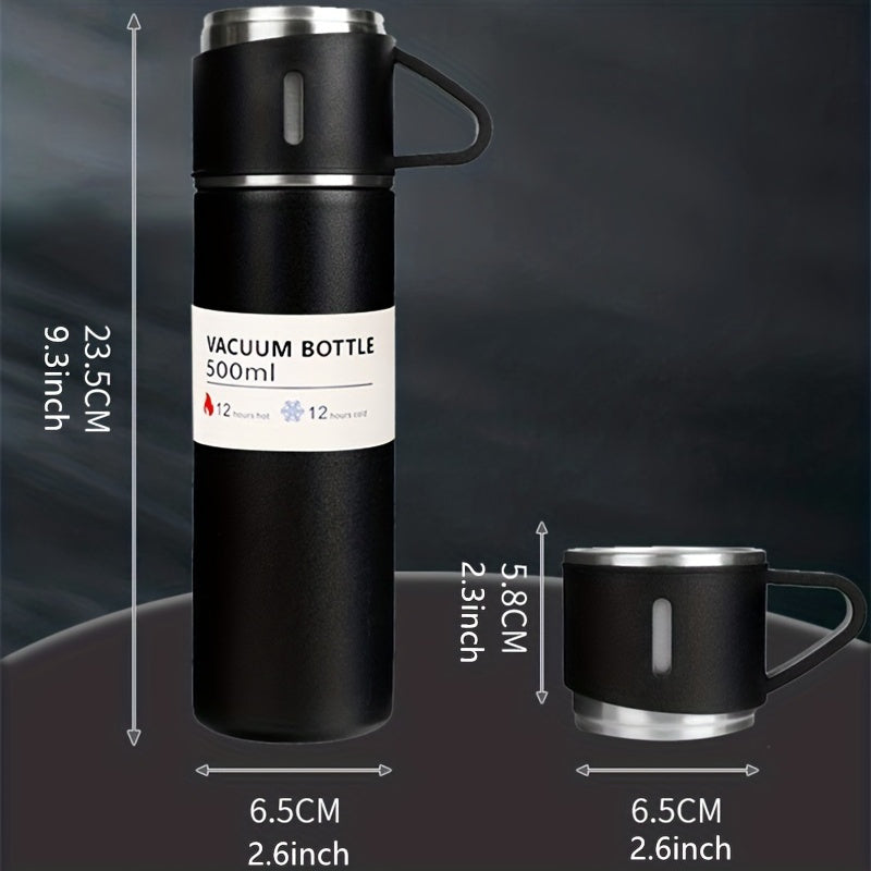 Botella y taza de acero inoxidable aislada al vacío, 500ml/16.9oz, botella de agua de metal reutilizable, uso múltiple, con embalaje de regalo, para bebidas calientes y frías, ideal para regalo de vacaciones y Año Nuevo