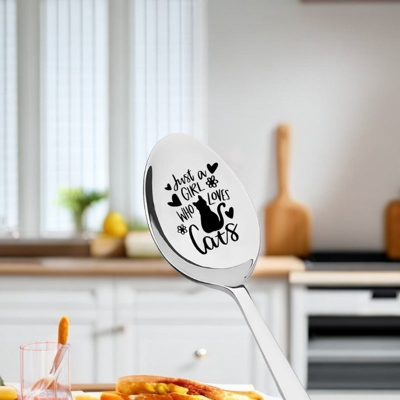 Cuchara para café grabada en acero inoxidable para amantes de los gatos - Regalo perfecto para el Día de San Valentín o la vuelta a clases
