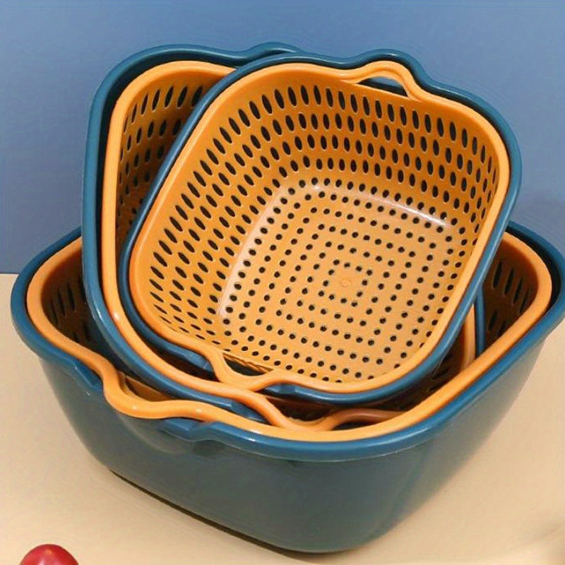 Set de 6 coladores de plástico, cesta de drenaje de doble capa, coladores de cocina reutilizables para enjuagar frutas y verduras, herramientas y accesorios de cocina multiusos.