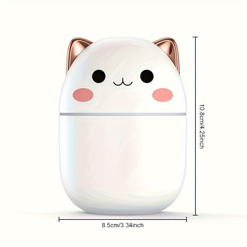 Humidificador Portátil USB de 8.45oz con Diseño de Gato Lindo & Difusor de Aceites Esenciales - Doble Niebla, Aroma y Control de Humedad para Coche, Oficina o Hogar, Rosa con Detalles Blancos, Facciónación de Alta Potencia, Material ABS, Humidificador de