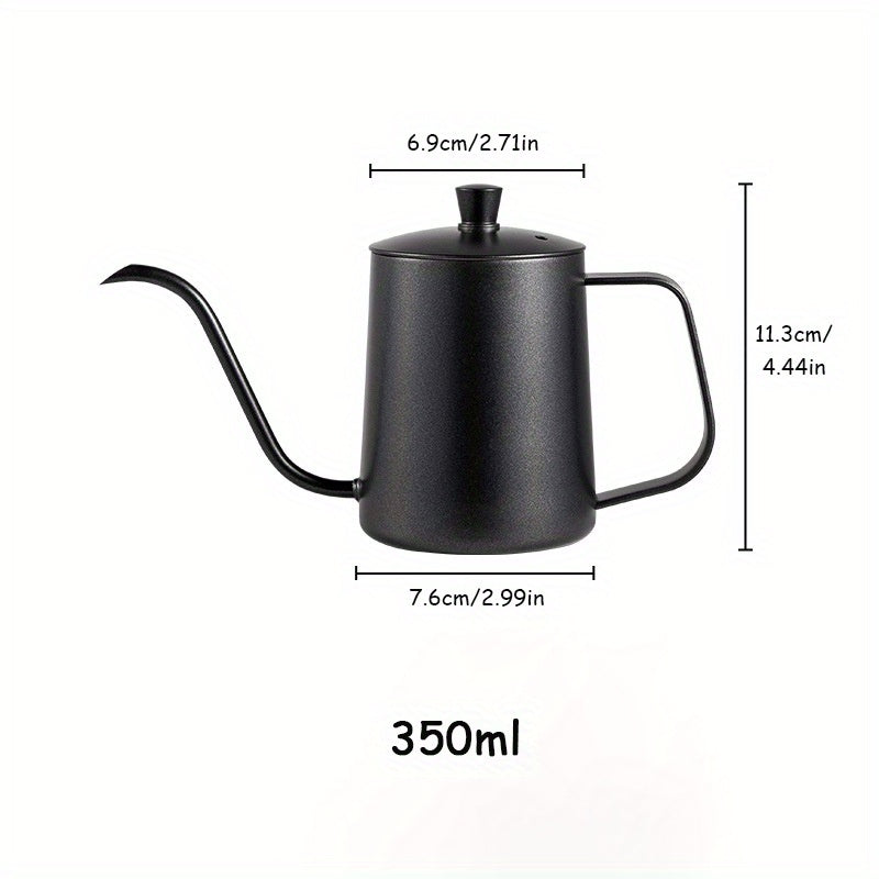 Tetera de café de pico de ganso negro de acero inoxidable para vertido de café con recubrimiento de Teflón y tapa - Tetera de goteo para barista en casa