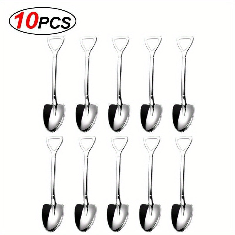 Juego de 10 cucharas de postre de acero inoxidable - Cucharas de té elegantes en forma de pala para café, helado, fruta, cubertería de mesa de cocina