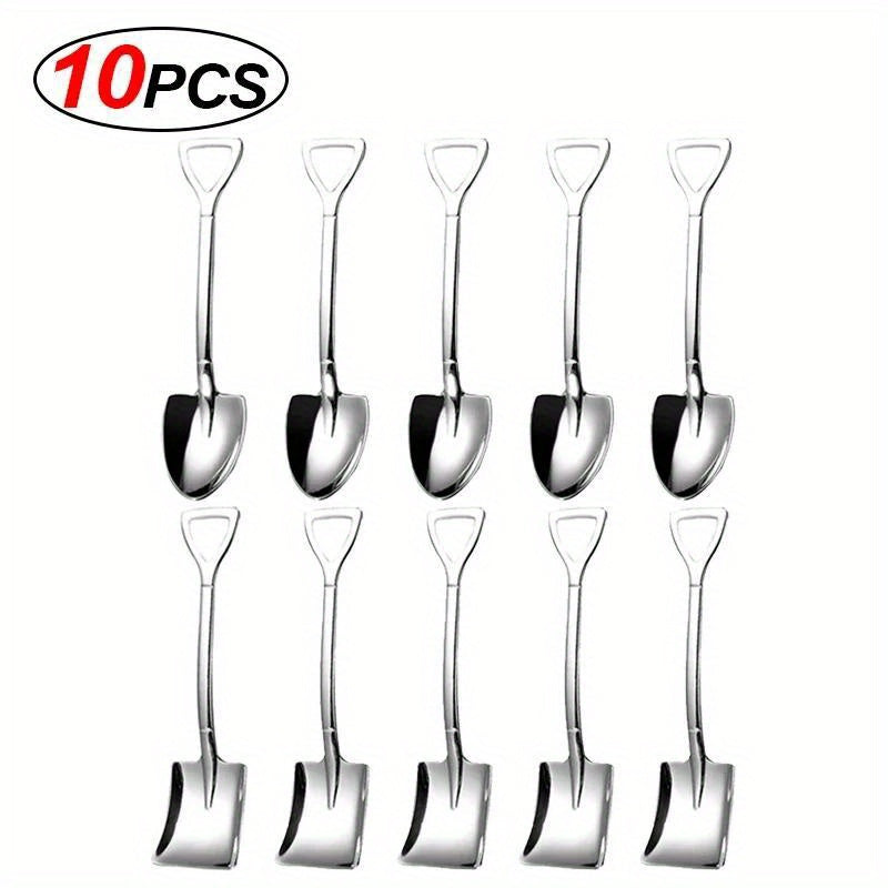 Juego de 10 cucharas de postre de acero inoxidable - Cucharas de té elegantes en forma de pala para café, helado, fruta, cubertería de mesa de cocina