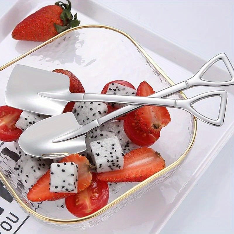 Juego de 10 cucharas de postre de acero inoxidable - Cucharas de té elegantes en forma de pala para café, helado, fruta, cubertería de mesa de cocina