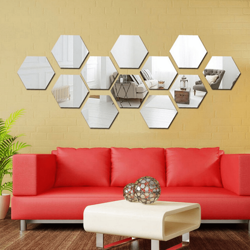 24 piezas de espejos hexagonales adhesivos, mosaicos dorados autoadhesivos, calcomanías para pared, decoración para el hogar, dormitorio, sala de estar, baño, DIY