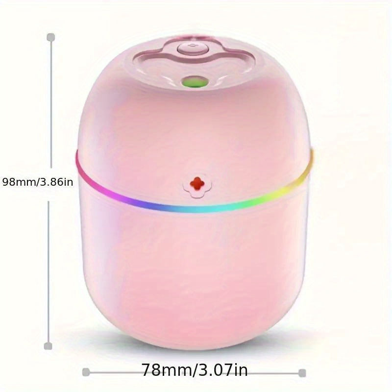 Un humidificador con alimentación USB adecuado para dormitorios, salas de estar, escritorios y automóviles, con luz ambiental, aerosol de aromaterapia y un diseño afortunado: portátil.