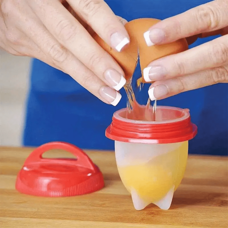 12 piezas de pochos de huevo de silicona - Tazas de cocina resistentes a altas temperaturas y antiadherentes para huevos cocidos perfectos, preparación de desayuno sin cáscara fácil, diseño rojo y blanco, accesorios para cocinar huevos