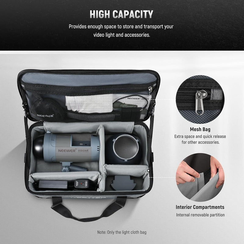 Neewer Bolsa de Transporte para Estudio con Acolchado de Espuma Móvil para Vision 4 ML300, CB60, RGB, MS60, MS150B - Funda de Viaje Duradera de Tela Oxford con Correa para el Hombro y Asa, Pies de Goma Antideslizantes y Antigolpes, Almacenamiento Portáti