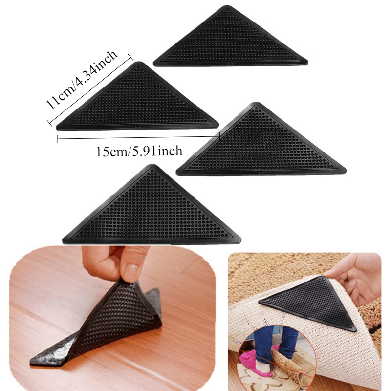 Cinta de agarre antideslizante de silicona de 8 paquetes y almohadillas para oficina, habitación, dormitorio - Pinzas de alfombra lavables reutilizables con almohadillas adhesivas para el hogar y la sala de estar