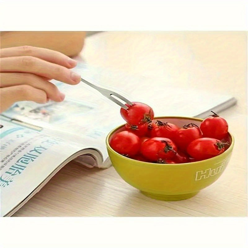 Juego de 20 tenedores de fruta de acero inoxidable, con doble punta, reutilizables para cócteles, entradas y postres, ideal para el hogar y fiestas