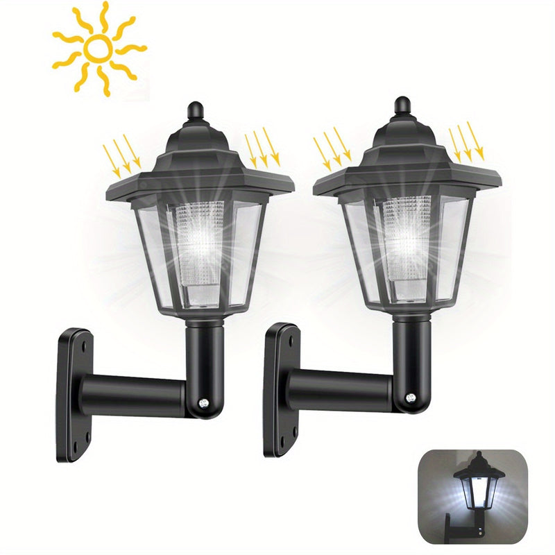 2 piezas Luces solares hexagonales al aire libre LED Sconce Led Lámpara de pared Linterna retro Jardín Decoración Farola solar de calle al aire libre