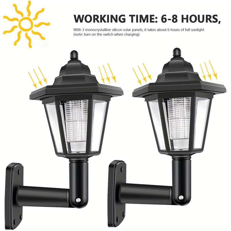 2 piezas Luces solares hexagonales al aire libre LED Sconce Led Lámpara de pared Linterna retro Jardín Decoración Farola solar de calle al aire libre