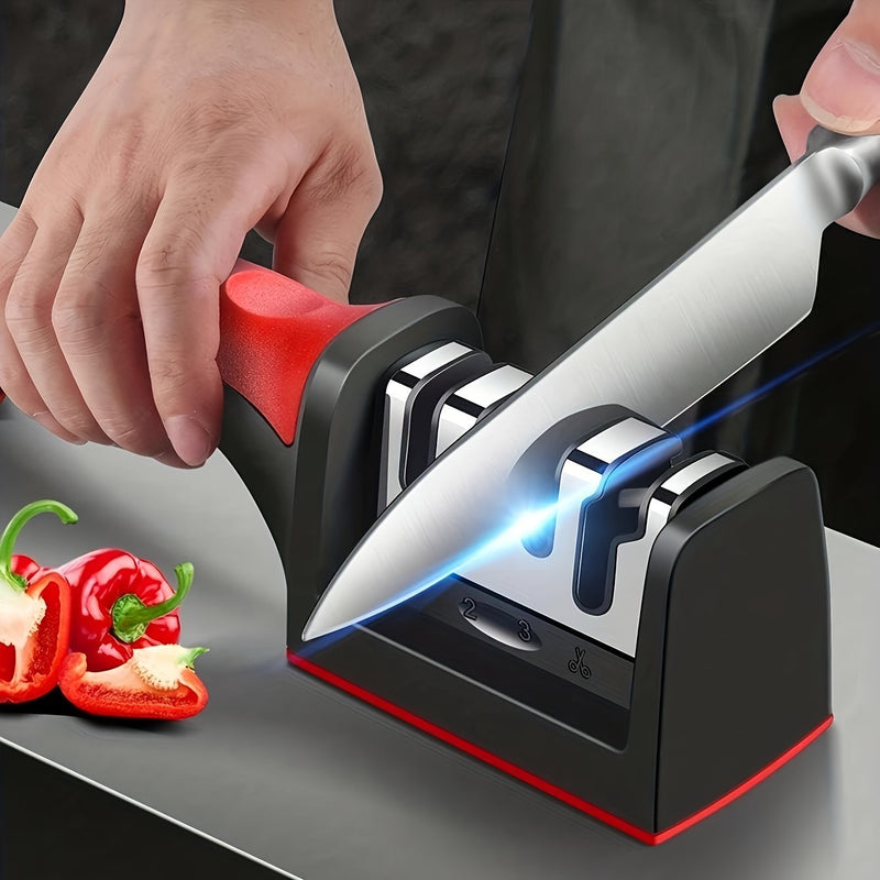 Afilador de cuchillos manual, multifuncional rápido y fácil, cuerpo de hierro, sin batería, sin electricidad, para uso doméstico en la cocina.
