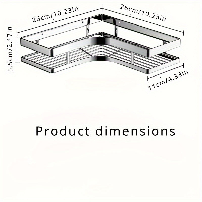 Estante de ducha de esquina de acero inoxidable - Estante triangular de barra plana engrosada sin perforaciones para la organización del baño y la cocina