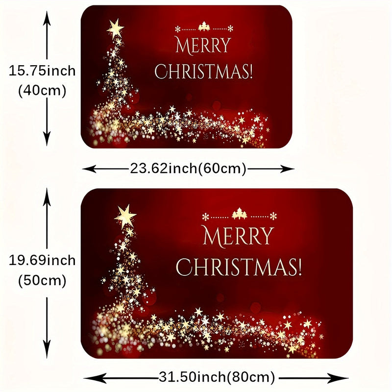 Tapete de bienvenida navideño con diseño de estrella brillante - Antideslizante, fácil de limpiar, lavable en máquina, tapete de poliéster para sala de estar, dormitorio, cocina, oficina y decoración navideña.