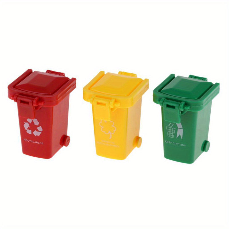 Juego de Papeleas Miniatura para Edades 14+ - Contenedores de plástico multipropósito e impermeables con cierres únicos, Juego de 3, Incluye papeleas rojas, amarillas y verdes con calcomanías de reciclaje y orden.
