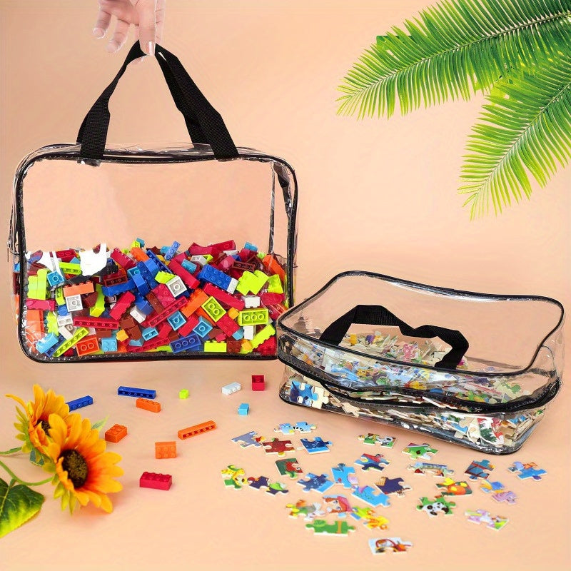 Bolsa de Almacenamiento de Juguetes de PVC Transparente Grande - Impermeable, Organizador con Cremallera para Bloques de Construcción, Rompecabezas, Libros y Artículos de Aseo - Estuche de Viaje de Plástico Duradero
