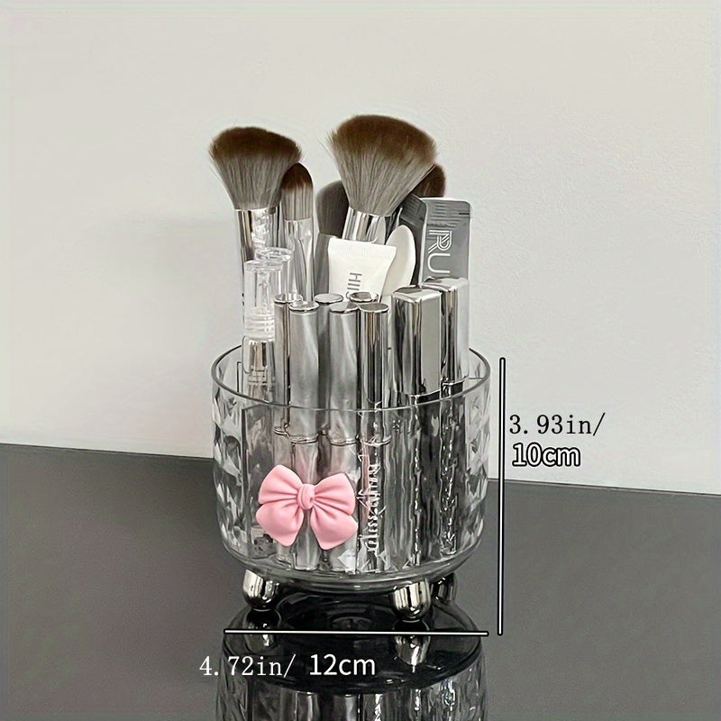 Organizador de Maquillaje Giratorio Todo-en-Uno WONGIRL, Almacenamiento de Cosméticos de Plástico Transparente con Tapa Antipolvo para Lápiz Labial, Brochas y Accesorios, Organizadores de Maquillaje