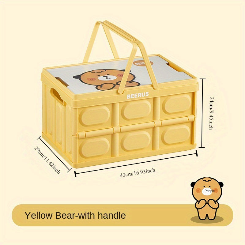 Caja de Almacenamiento Plegable de Oso Amarillo BEERUS con Asa - Gran Capacidad, Organizador Portátil para Juguetes, Maletero de Coche y Uso Múltiple, Diseño de Plástico Duradero, Almacenamiento de Peluches