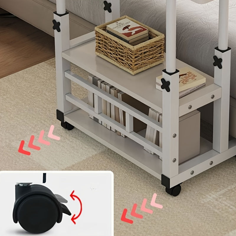Escritorio Plegable Versátil con Ruedas, Altura Ajustable y Estante de Almacenamiento - Perfecto para Dormitorio, Sala de Estar o Uso en Oficina al Aire Libre