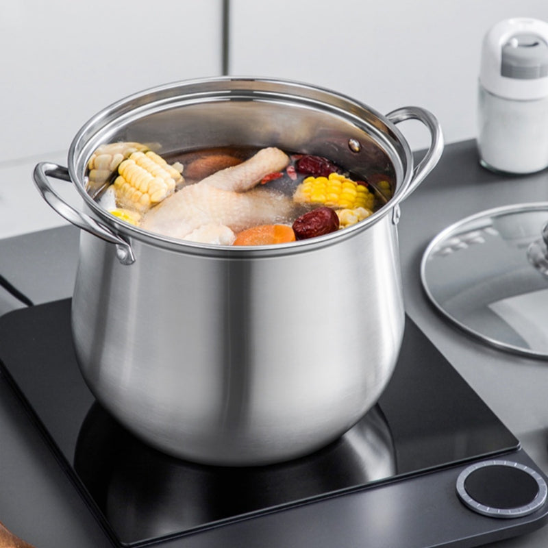 1pc Olla de Sopa de Acero Inoxidable de Gran Capacidad, Cocina Multiusos Reforzada para Estofar, Hervir, Cocinar al Vapor, Compatible con Estufas de Inducción y Gas, No Requiere Batería
