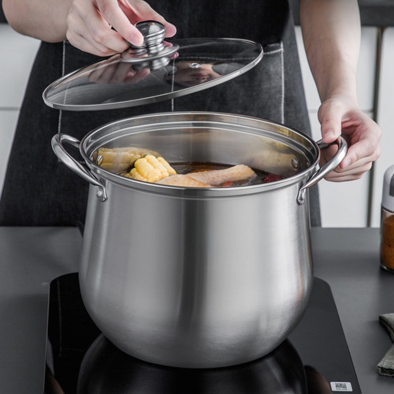 1pc Olla de Sopa de Acero Inoxidable de Gran Capacidad, Cocina Multiusos Reforzada para Estofar, Hervir, Cocinar al Vapor, Compatible con Estufas de Inducción y Gas, No Requiere Batería