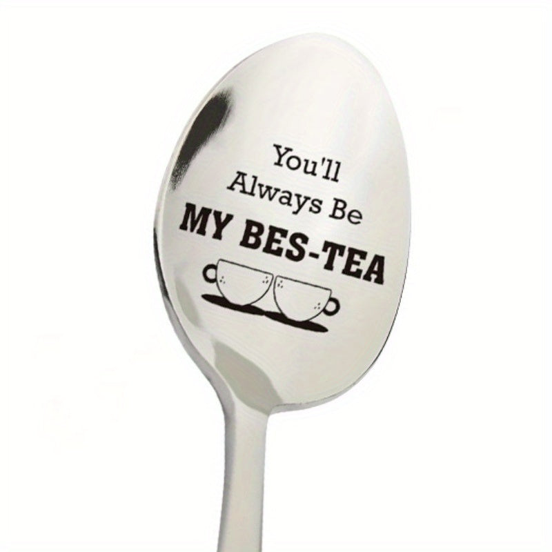 Cuchara de Acero Inoxidable Grabada 'Siempre Serás Mi Mejor Té' - Regalo de Amistad Perfecto para Mujeres, Ideal para Amantes del Café y el Té, Acabado Elegante Plateado