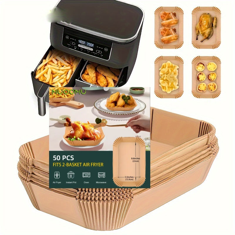50 unidades/100 unidades de papel desechable para freidoras de aire - Super no adherente, a prueba de aceite y resistente al agua, diseño rectangular para una fácil liberación de alimentos - Perfecto para freidoras de aire Ninja Dual, accesorios para coc